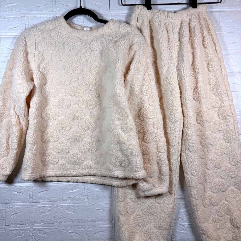 Fleece Lounge Set Kids 11-12Y Cream Heart Quilted Sweatshirt and Joggers